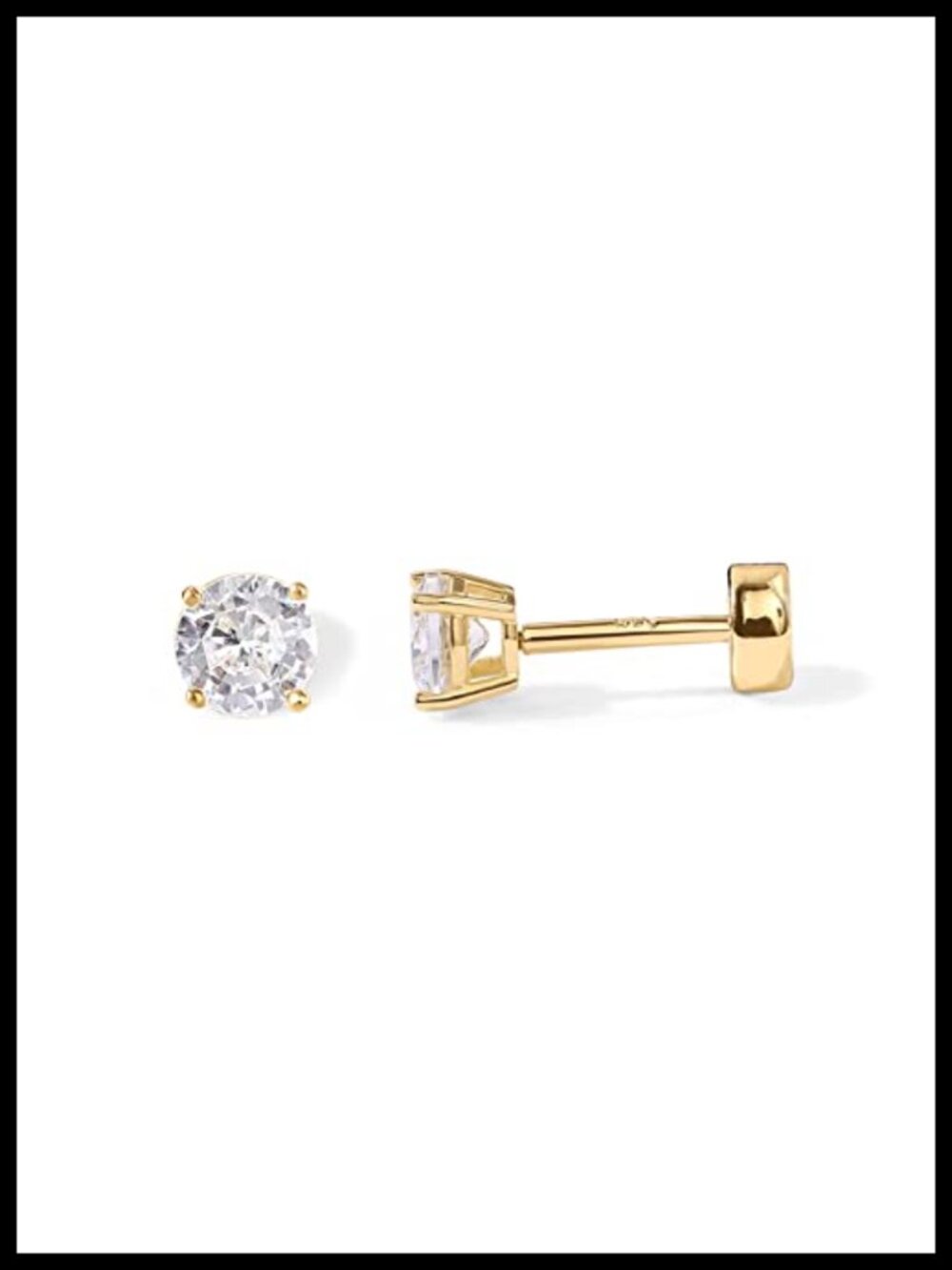 CZ Stud Earrings 14K Gold Plated Flat Back Dainty Screw Back
